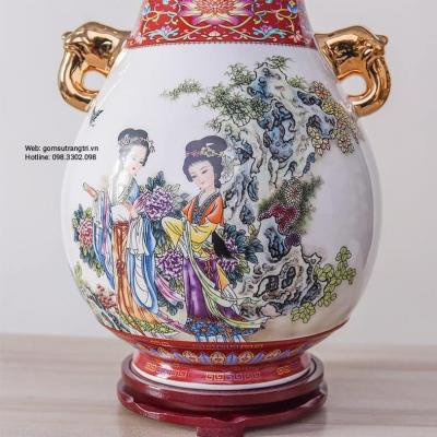 BÌNH GIỎ DÂU VIỀN VÀNG TAI VOI